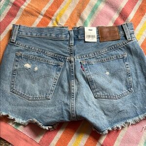 Levi's Blue Jean Shorts with Distressed Raw Hem